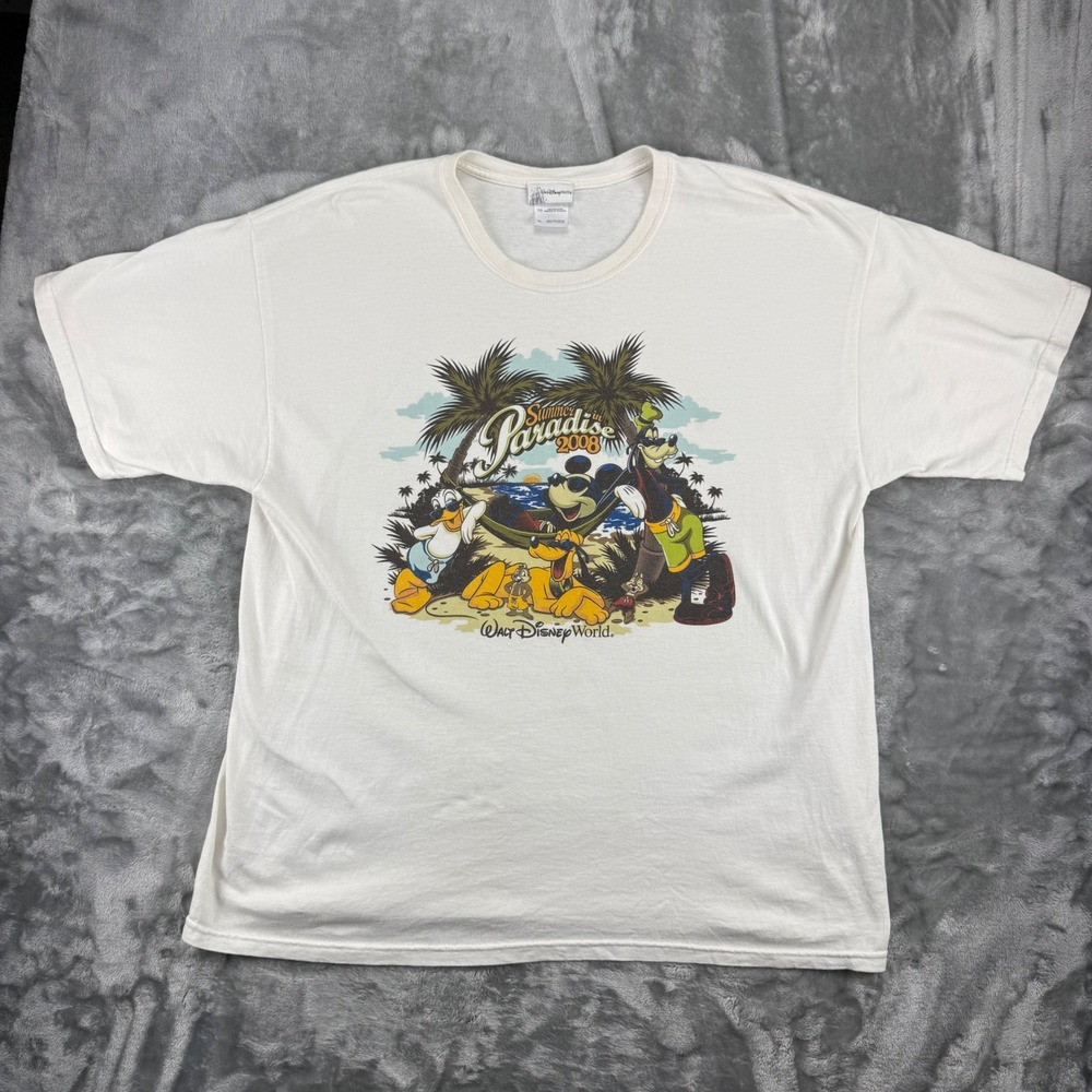 Vintage Walt Disney World Summer in Paradise 2008 Mickey Donald Pluto T-shirt XL